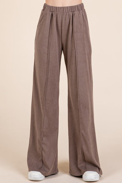 BOMBOM Elastic Waist Wide Leg Pants with Pockets