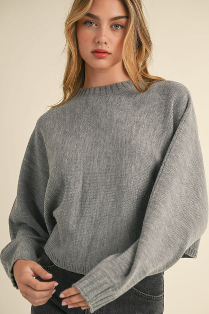 Mable Round Neck Dolman Sleeve Cropped Sweater