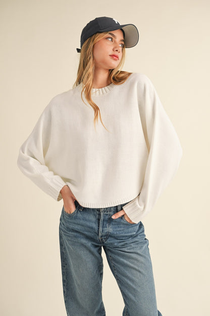 Mable Round Neck Dolman Sleeve Cropped Sweater