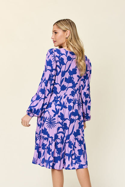 Double Take Full Size Printed Ruffle Hem Dress with Pocket