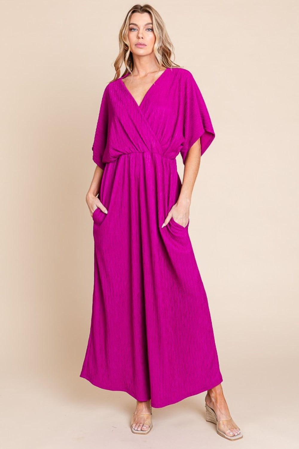 BOMBOM Surplice Maxi Dress with Pockets