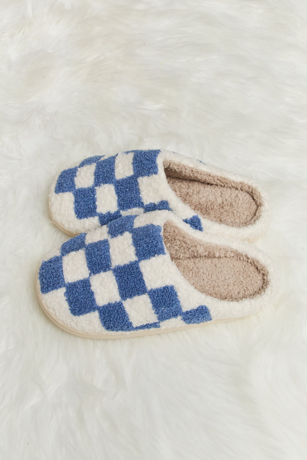 Melody Checkered Print Plush Slide Slippers